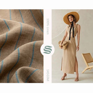 Tela Ecológica 100% Lino Puro Teñido con Hilo, Estampado a Rayas Marrón, Transpirable y Tejida para Camisas, Vestidos y Textiles para el Hogar - Product Image 1