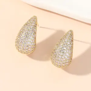 New Arrival Water Drop Earrings Cubic Zirconia Fashion Jewelry 14K Gold Plated Simple Geometric Chunky Stud Earrings