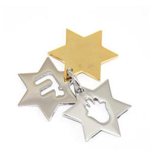 Breloques en acier inoxydable, Mini Logo creux Hamsa <span class=keywords><strong>main</strong></span> Chai signe en étoile or argent <span class=keywords><strong>pendentif</strong></span> étoiles suédoises battantes - Product Image 1
