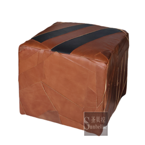 Yeni tasarım yüksek kalite hakiki deri osmanlı <span class=keywords><strong>modern</strong></span> kare kahverengi deri sandıklı tabure lving odası ahşap osmanlı yan masa - Product Image 5