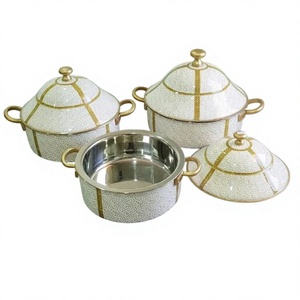 Juego de Tres Ollas Metálicas de Doble Pared, Hechas a Mano, Diseño Clásico y Elegante, Calentador de Alimentos Metálico - Product Image 1