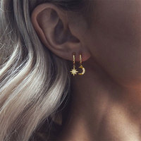 Boucles d'oreilles pendantes asymétriques soleil et lune en acier inoxydable 316L plaqué or PVD 14k 18k, serties de diamants taille marquise, vente en gros