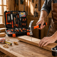 Ensemble d'outils ménagers de 20 pièces avec pinces multifonctions, marteau à griffes, clé à molette réglable, ruban à mesurer de 3 m, couteau utilitaire, étui