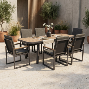 Tavolo <span class=keywords><strong>da</strong></span> Pranzo Estensibile <span class=keywords><strong>da</strong></span> Esterno con Estensione Automatica, Struttura in Alluminio e Piano in Legno Plastico per Villa e <span class=keywords><strong>Giardino</strong></span> - Product Image 2
