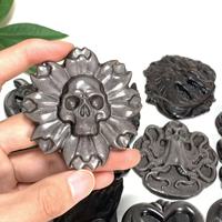 Crânes sculptés en obsidienne argentée naturelle, dragon, ange, décoration gothique, pierre de guérison, Reiki, cadeaux d'Halloween, vente en gros