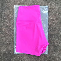 Celana Pendek Olahraga Yoga Wanita Seamless High Waist Solid Spandex/Nylon, Bernapas, Cepat Kering, Peregangan Empat Arah, Ukuran Besar