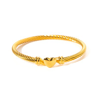 Bracelet en acier inoxydable 316L plaqué or 18K PVD, bracelet en forme de cœur pour femmes, bracelet en câble torsadé, hypoallergénique, sans nickel, bijoux