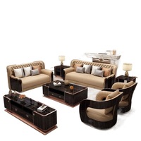 Ensemble de canapés en cuir de luxe italien postmoderne couche supérieure haut de gamme en cuir de vachette grand plat Villa meubles canapé léger salon