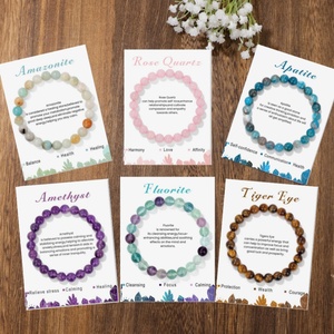 Bracciale con perline in <span class=keywords><strong>ametista</strong></span> <span class=keywords><strong>e</strong></span> quarzo rosa da 8 mm in pietra naturale con biglietto messaggio - Miglior prezzo, gioielli all'ingrosso - Product Image 1