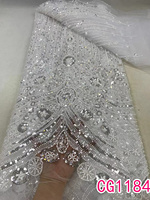 Vente chaude Fournisseur d'or Tissu en dentelle à paillettes vertes de haute qualité Perles Tulle Broderie Dentelle à paillettes Tissu perlé