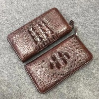 Dompet Kulit Buaya Thailand untuk Pria, Tas Malam Kulit Asli Panjang, Dompet Gaya Bisnis dengan Ritsleting Kepala Buaya, Buatan Cina