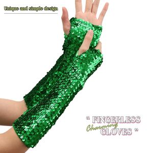Mardi Gras actuaciones fiesta disfraz brillante lentejuelas guantes moda elástico brillo largo guantes sin dedos Rave para mujeres niñas - Product Image 4