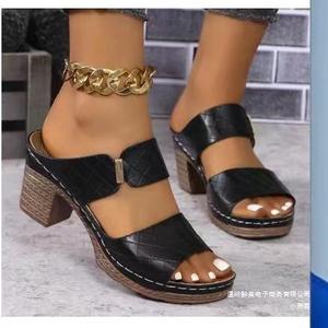 2026 New Arrival Summer Women's Open Toe Wedge Platform <b>Slide</b> Sandals PU Upper Rubber Sole Casual Beach Shoes - Product Image 4