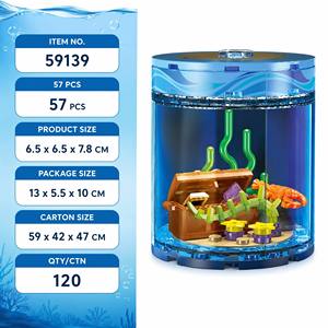 Ensemble de blocs de <span class=keywords><strong>construction</strong></span> d'aquarium cylindrique transparent personnalisé avec coffre au trésor, crabe <span class=keywords><strong>et</strong></span> algues, jouets éducatifs pour enfants pour le bricolage - Product Image 6