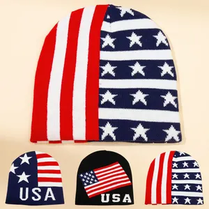 Toptan moda kalın Unisex jakarlı abd mektuplar kasketleri ile kayak şapkası amerikan bayrağı yıldız desen kış bere şapka