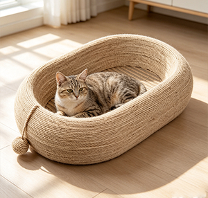 Lit pour chat classique en forme <span class=keywords><strong>de</strong></span> <span class=keywords><strong>maison</strong></span> d'arbre en carton ovale, matériau écologique recyclable, nid multifonctionnel pour chat, Paw - Product Image 5