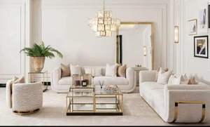 Ensemble Canapé de Salon Moderne de Luxe 3 Places, <span class=keywords><strong>Fauteuil</strong></span> Loungewear en Acier Inoxydable Doré, Causeuse en Tissu <span class=keywords><strong>Fourrure</strong></span> Teddy pour Maison et Hôtel - Product Image 4