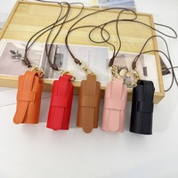 Étui de protection portable en cuir PU pour rouge à lèvres, avec longue sangle à suspendre au cou, pour brillant à lèvres et baume à lèvres