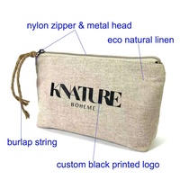 Trousse de maquillage en toile de lin imprimée avec logo personnalisé, pochette en toile de coton de luxe