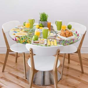 Elegant Vintage Easter Bunny <strong>Round</strong> <strong>Tablecloth</strong> with Elastic Edge Waterproof <strong>Wipeable</strong> Polyester Fabric for Home Decor - Product Image 2