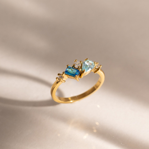 Anello J&D con Zirconia Cubica Blu, Acciaio Inossidabile Placcato Oro 18K, Forme Quadrate, a Goccia e Rotonde, Misura <span class=keywords><strong>7</strong></span> - Product Image 5