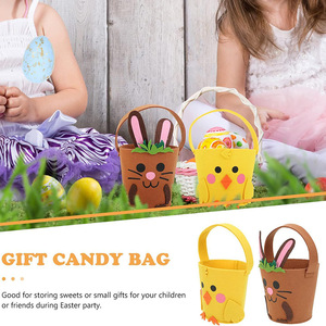 DAMAI Felt Bunny Chick <b>Basket</b> with Handle, Kids <b>Easter</b> Egg Hunt Candy Bucket, Cartoon Rabbit Chicken <b>Gift</b> Bag for <b>Easter</b> Party - Product Image 4