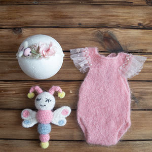 Ensemble de 3 pièces pour bébé, fille, garçon, chapeau arc-en-ciel, pantalon et oreiller, tricoté à la main, tenue de photo pour nouveau-né, <span class=keywords><strong>bonnet</strong></span> de costume pour bébé - Product Image 4