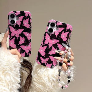 Cover per <span class=keywords><strong>Cellulare</strong></span> INS Olografica <span class=keywords><strong>Rosa</strong></span> Glitterata con Guscio Nero IMD Pieno di Farfalle <span class=keywords><strong>Rosa</strong></span> Femminili per iPhone 16 15 14 17 Pro ProMax - Product Image 1