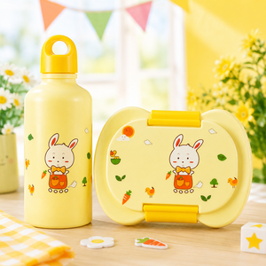 Insulated Stainless Steel <b>Lunch</b> <b>Box</b> Cute Heatable Divided Double Water Bottles Plastic Lid Microwave Snack Sandwich Food - Product Image 2