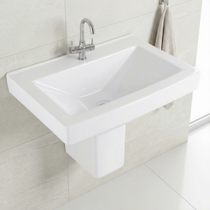 Vistaar Capri White Ceramic Square Half Pedestal Wash Basin Sink Stand For Villa India Export Design - Product Image 2