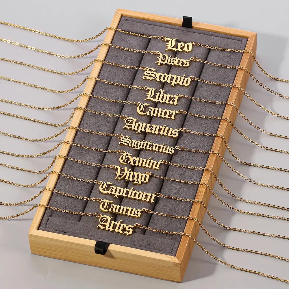 Оптовая продажа, персонализированное ожерелье из нержавеющей стали с позолоченными буквами зодиака