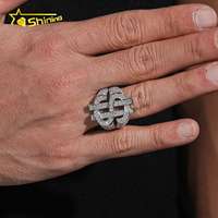 Bague Iced Out en Argent 925 avec Symbole Dollar et Moissanite VVS, Bijou Bling Bling Entièrement Sertie de Diamants pour Homme