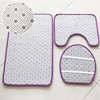 Ensemble de tapis de salle de bain 3 pièces, motif rose en relief, polyester absorbant, antidérapant, lavable en machine, pour toilettes, douche, sol, maison