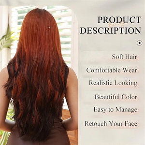 MOQ1, pelucas sintéticas largas <span class=keywords><strong>de</strong></span> pelo ondulado rojo marrón con reflejos negros con flequillo para mujeres negras, <span class=keywords><strong>cabello</strong></span> <span class=keywords><strong>Natural</strong></span> para uso diario - Product Image 6
