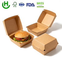 Boîte à hamburger en papier kraft personnalisée, design anti-fuite, résistante à l'huile, impression personnalisée, auto-assemblante, boîte alimentaire portable, pour restaurant, à emporter