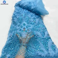 Tissus en dentelle à paillettes et perles 3D de haute qualité pour robe de mariée de fête pour femmes, design de fleurs en applique 3D 2026