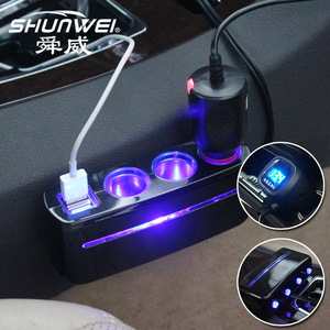 Adaptateur de Voiture Shunwei avec Double Prise USB, Allume-Cigare et Port USB 3-en-1, Chargeur de Téléphone pour Voiture - Product Image 1