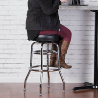 Tabouret de bar pivotant moderne en chrome, sans dossier, avec cadre métallique à double anneau rétro, rotation à 360 degrés, pour cuisine commerciale