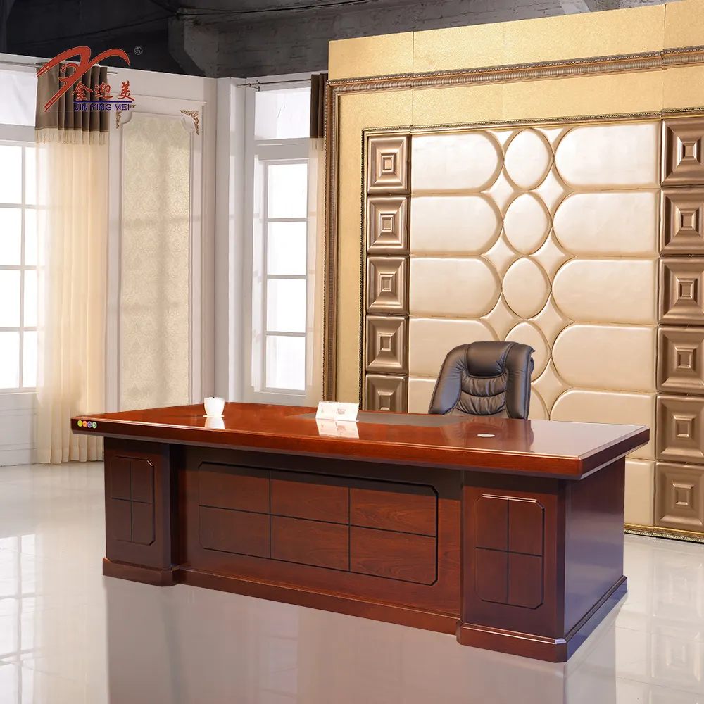 Mesa de ordenador clásica con forma de I para oficina, escritorio ejecutivo de lujo, de madera tradicional