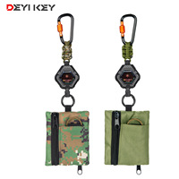 Petite pochette tactique camouflage, porte-clés rétractable, corde en plastique/PVC robuste, étanche, portable pour la randonnée et le camping