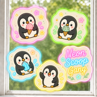 Autocollants personnalisés imperméables en PVC vinyle, pingouin kawaii, crème glacée, autocollant décoratif électrostatique pour fenêtre, imprimé UV