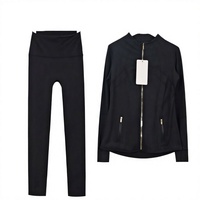 Ensemble de yoga personnalisé pour femme : veste et leggings taille haute, unis, froncés, à fermeture éclair, séchage rapide, respirants et écologiques pour la gym