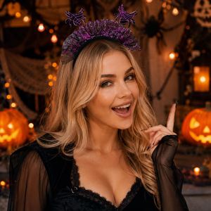 Halloween Party Cosplay Band Headwear Purple Glitter Tulle Hair Hoop With Bouncing Decor <b>Spider</b> Headband - Product Image 1