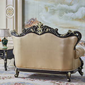 Set di Divani in Legno Massiccio Intagliato Stile Antico Europeo di Lusso, 1 2 3 Posti, <span class=keywords><strong>Mobili</strong></span> per Soggiorno in Vera Pelle - Product Image 2