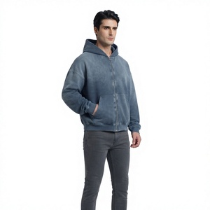 <b>Men's</b> Acid Wash Oversized <b>Zip</b>-<b>Up</b> Hoodie Fleece Solid Casual Sweatshirt Anti-Wrinkle Pocket Autumn Wear Polyester/Cotton - Product Image 4