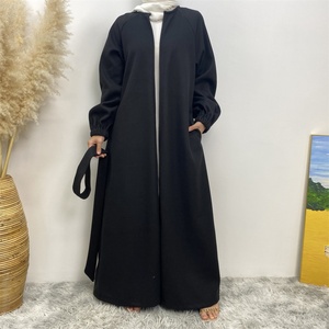 Abrigo Abaya de Color Sólido para Otoño e Invierno con Bolsillos Laterales, Chaqueta Gruesa y Cálida de Poliéster para Mujeres Musulmanas 1995 # - Product Image 3
