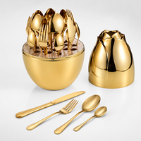 Ensemble de couverts de mariage classique en acier inoxydable poli miroir avec incrustation dorée, 4 pièces, passe au lave-vaisselle, résistant à la chaleur, réutilisable
