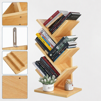 Étagère à livres en bois design arbre minimaliste moderne, étagère à livres en forme d'arbre à 5 niveaux avec étagère ouverte inclinée pour la décoration de la pièce