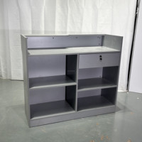 Comptoir de réception commercial gris sur mesure HiKUYA avec rangement interne multi-compartiments pour centre commercial et caisse de vente au détail