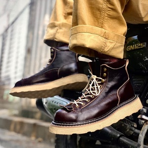 Bottes en cuir véritable rétro pour hommes de haute qualité, bout rond, semelle épaisse, chaussures en cuir, bottes antidérapantes pour l'extérieur - Product Image 6